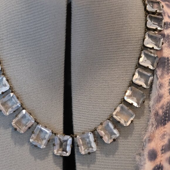 J Crew crystal rhinestone necklace with black ribbon tie - Picture 2 of 3